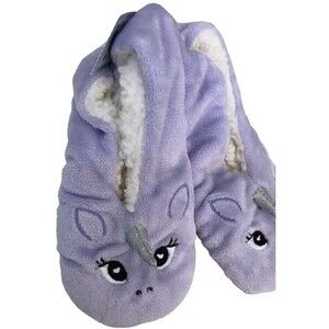 NEW Cat & Jack Kids Slippers Purple Unicorn Plush Gripper Bottoms Size M/L